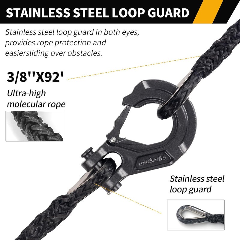 AlltoAuto 3/8 Inch x 92 Feet Synthetic Winch Rope Extension 26,500 Lbs for Off Road Vehicle ATV UTV SUV Black - Image 4